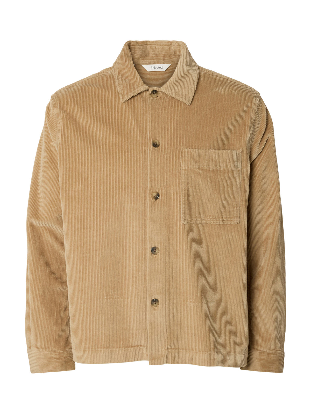 Selected Otto-Kris fløjls overshirt i Cornstalk beige – produktbillede