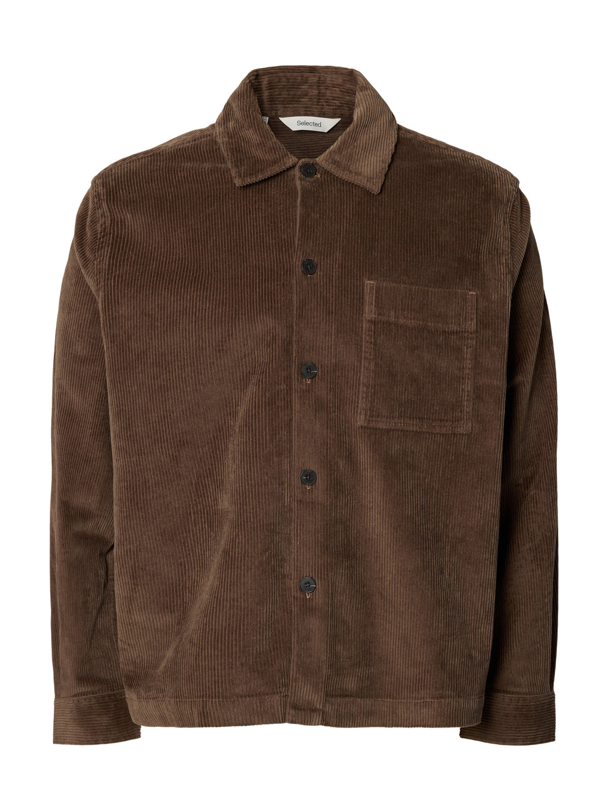 Selected Otto-Kris fløjls overshirt i Chocolate Chip brun – produktbillede