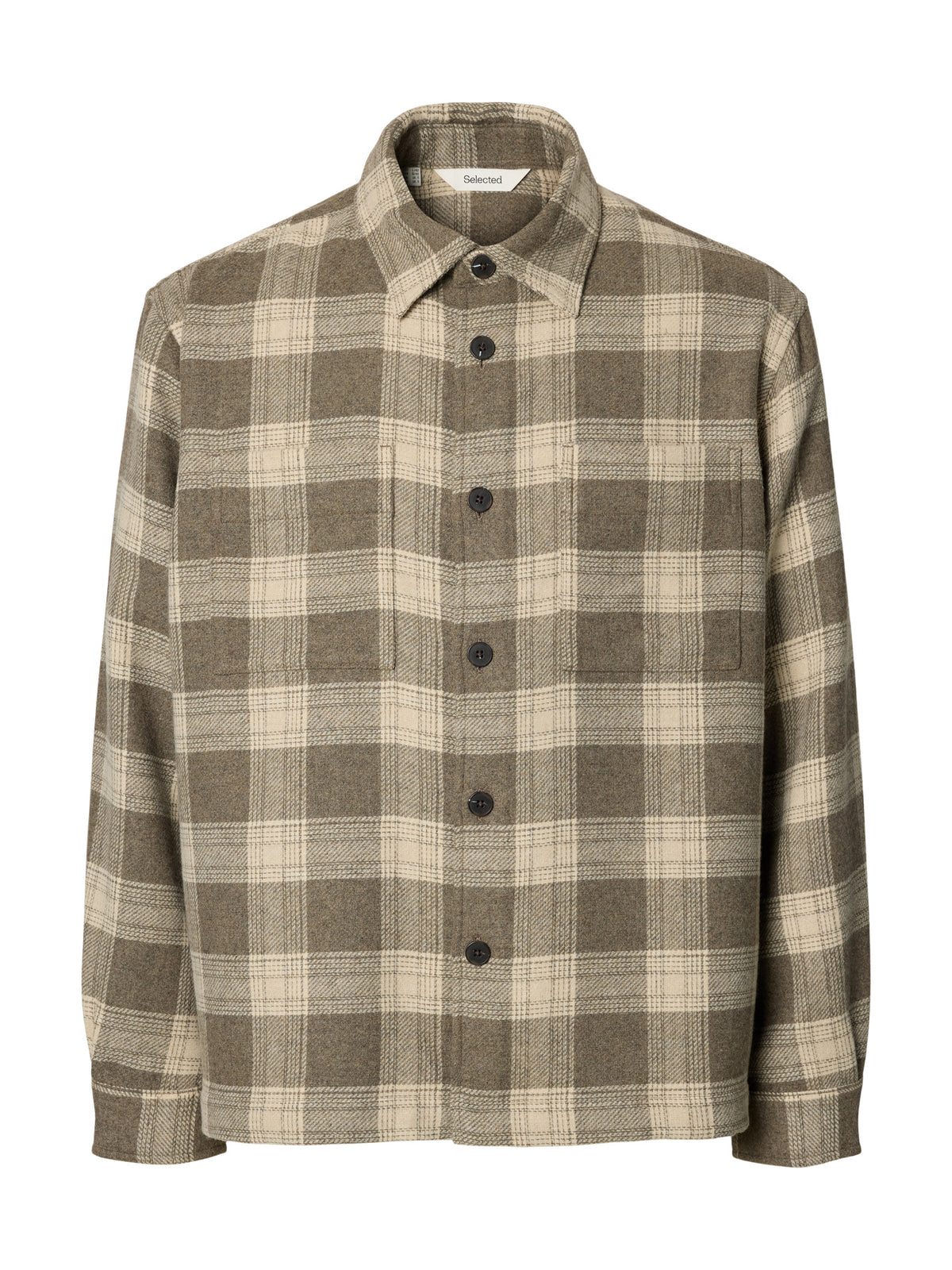 Selected Ole-Pablo overshirt i uldblanding ternet i Oatmeal og Walnut – produktbillede