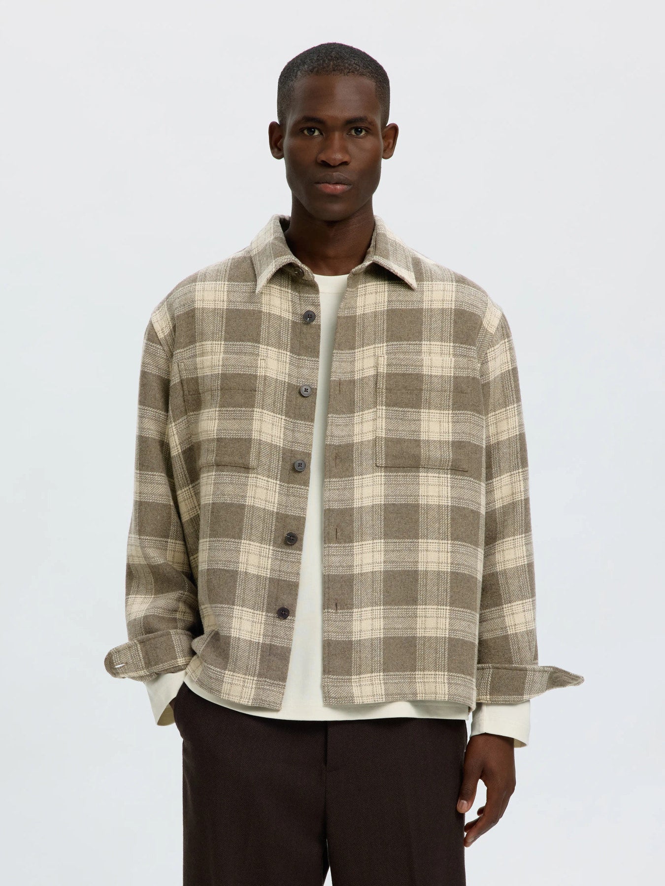Selected OLE-PABLO WOOL BLEND OVERSHIRT - Oatmeal Walnut