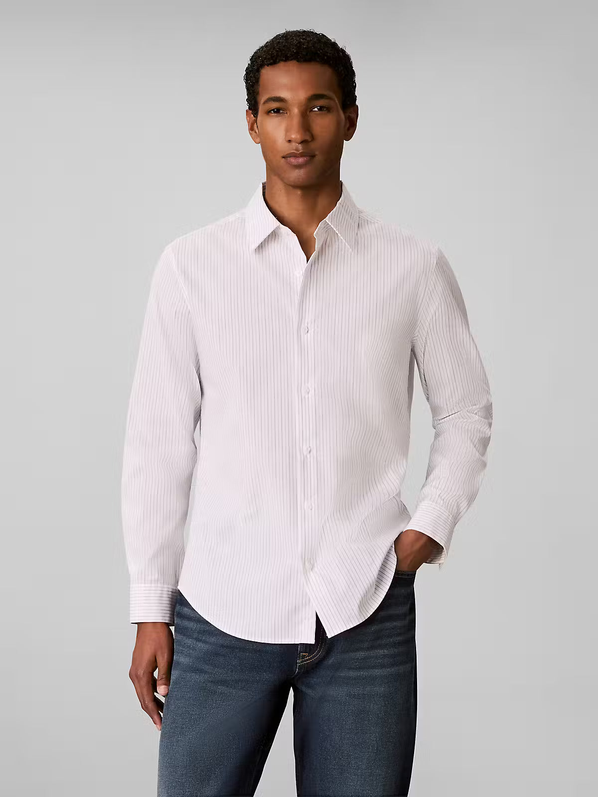 Calvin Klein Long Sleeve Yarn-Dyed Striped Supima Stretch Shirt