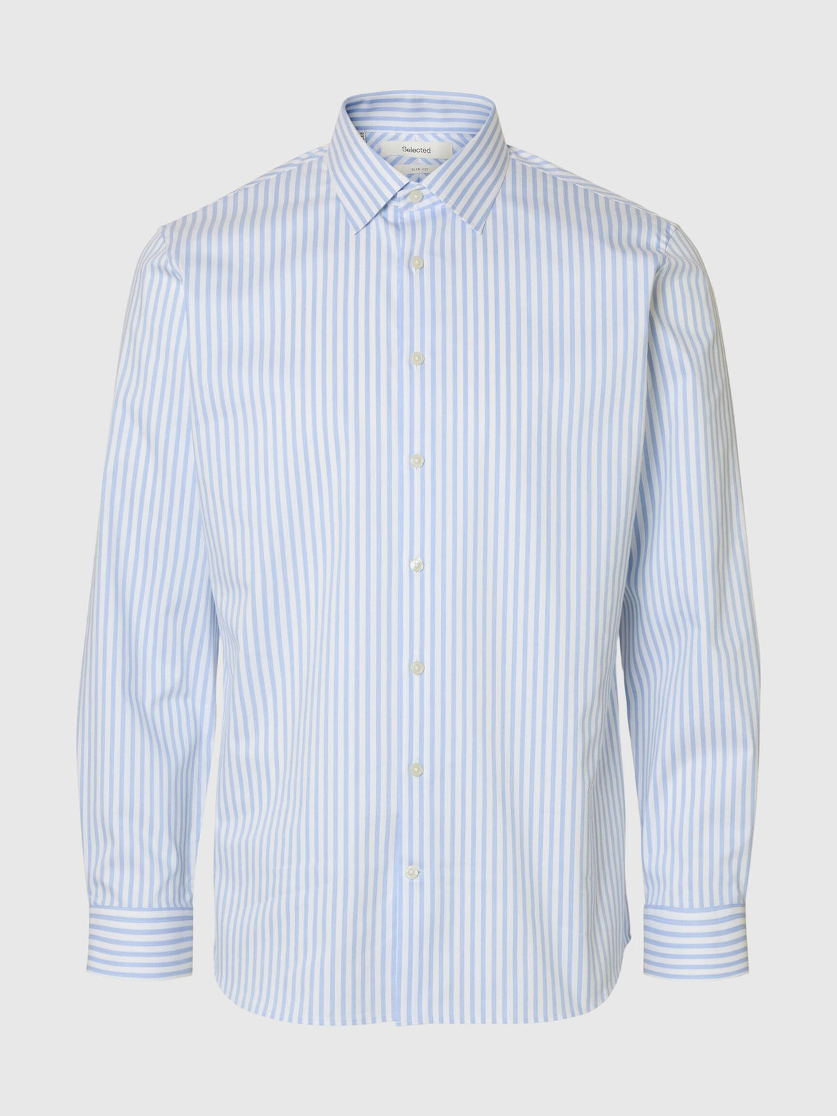 Selected Performance Stretch Slim Fit skjorte i hvid med lyseblå striber – produktbillede