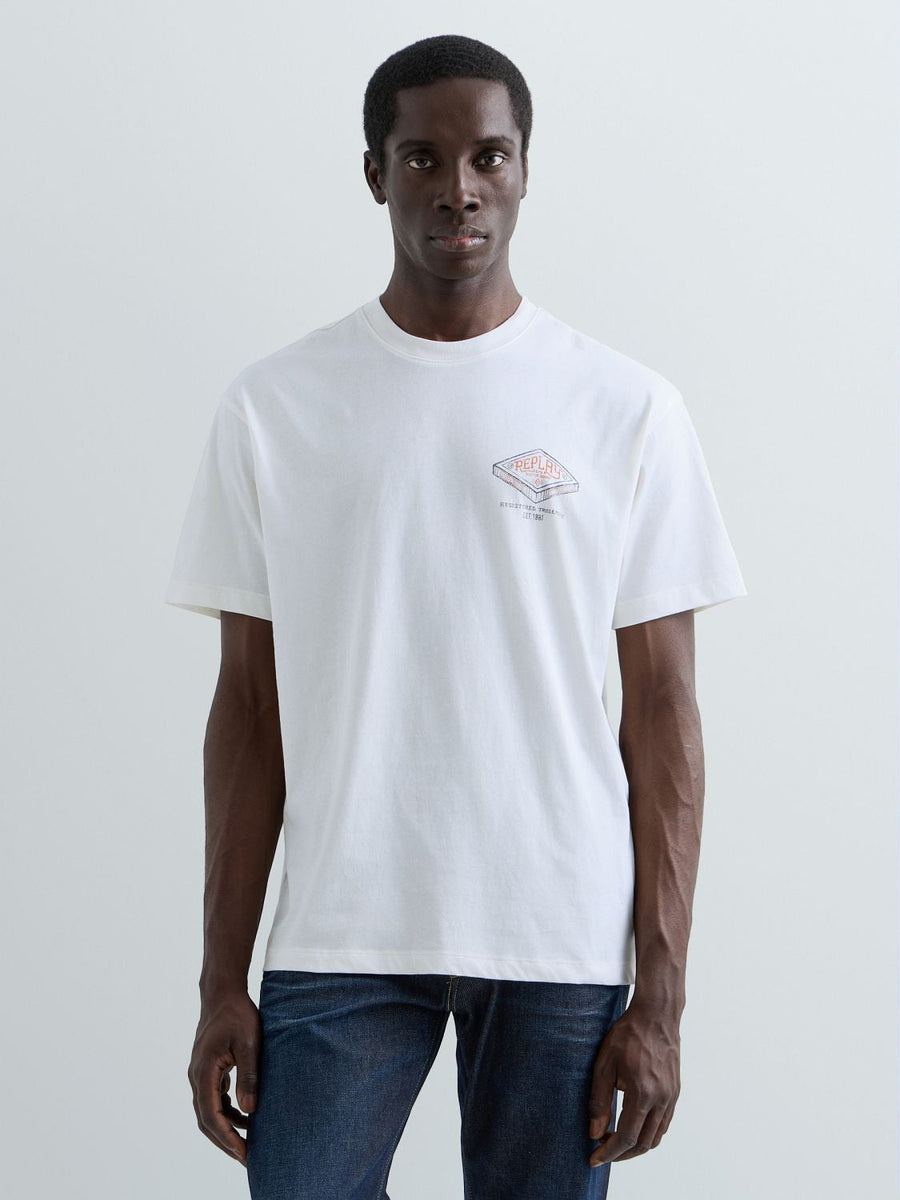 Replay Relaxed Fit T-shirt med industrielt print i Gardenia cremehvid – billede 2