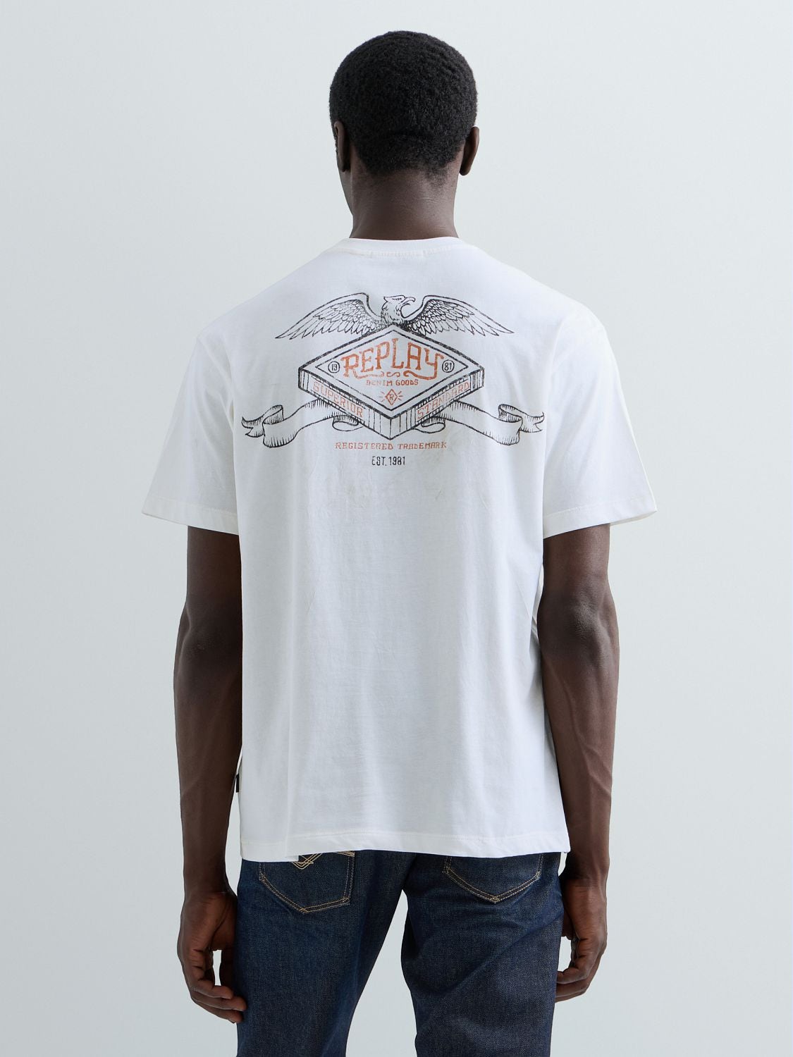 Replay Relaxed Fit T-shirt med industrielt print i Gardenia cremehvid – billede 3