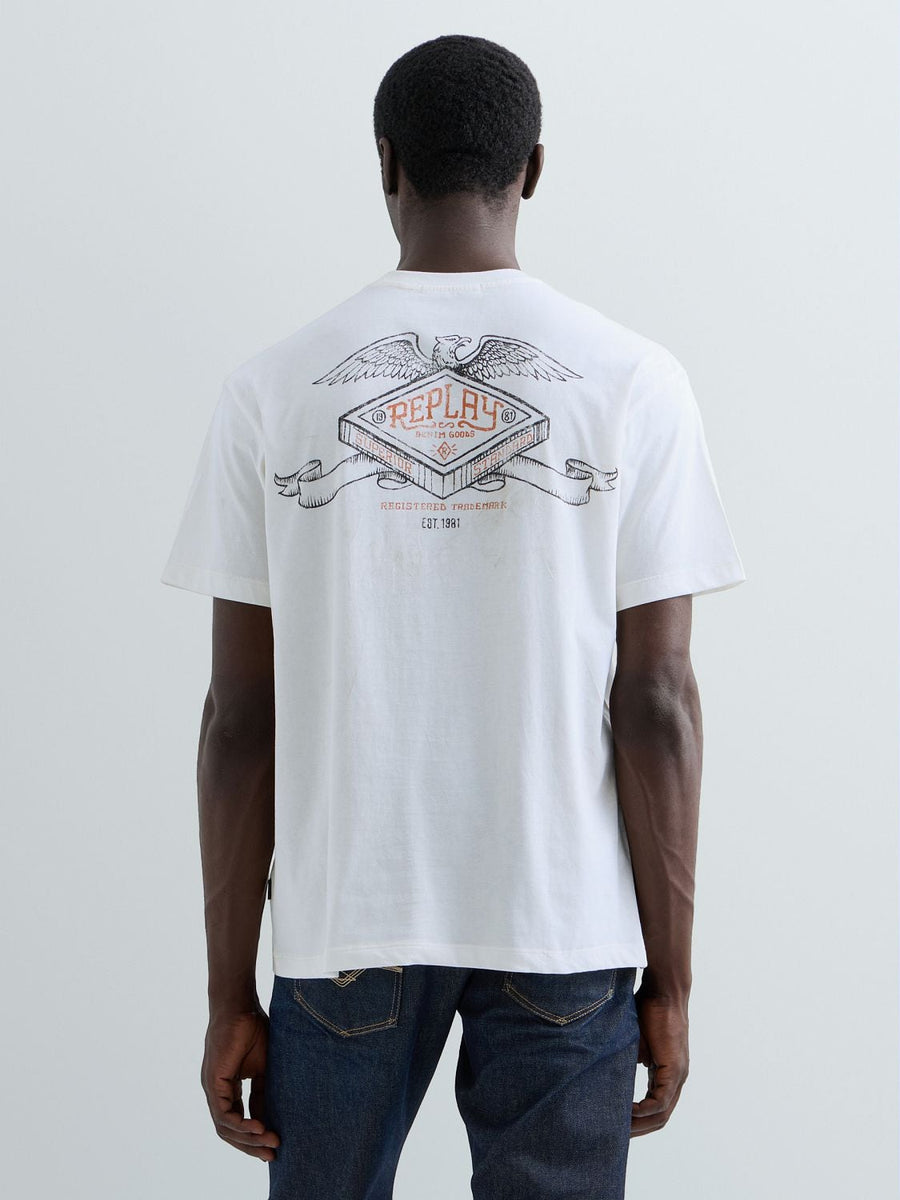 Replay Relaxed Fit T-shirt med industrielt print i Gardenia cremehvid – billede 3