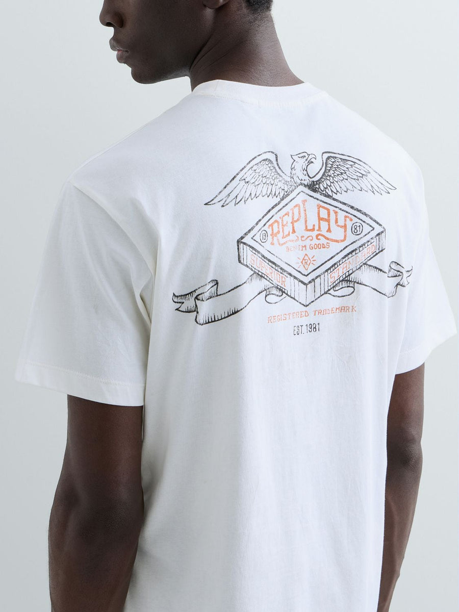Replay Relaxed Fit T-shirt med industrielt print i Gardenia cremehvid – billede 6