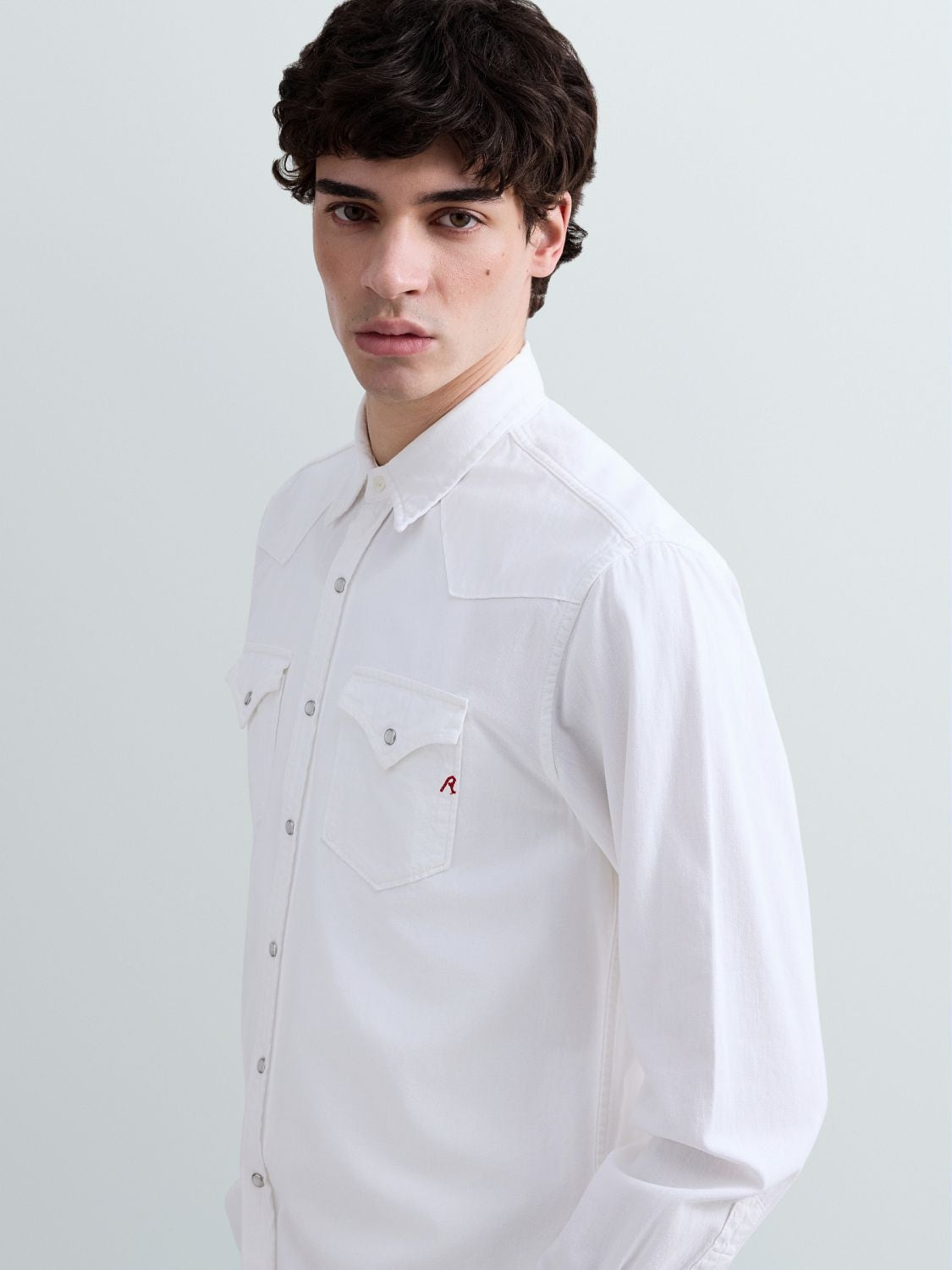 Hvid Replay westernskjorte i let 5 oz denim