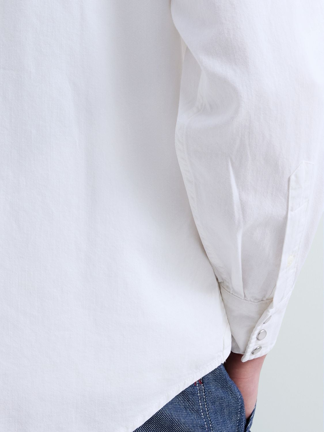 Replay White Denim Western Shirt med afrundet søm