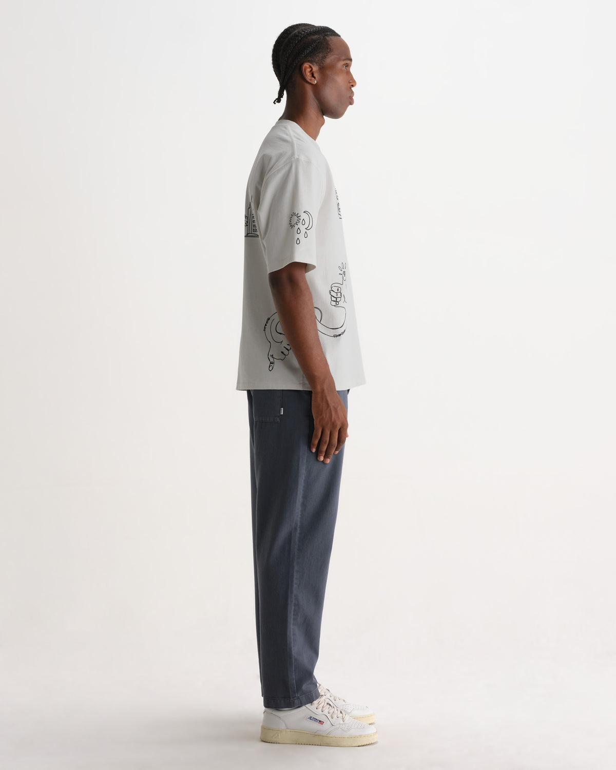 Wax London MILTON SS TEE DIVIDE DOODLE - ECRU / NAVY