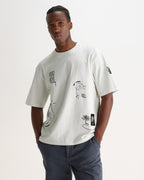 Wax London MILTON SS TEE DIVIDE DOODLE - ECRU / NAVY