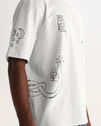 Wax London MILTON SS TEE DIVIDE DOODLE - ECRU / NAVY