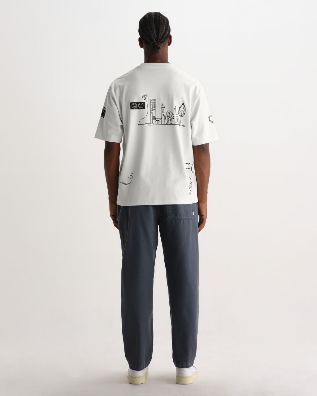Wax London MILTON SS TEE DIVIDE DOODLE - ECRU / NAVY