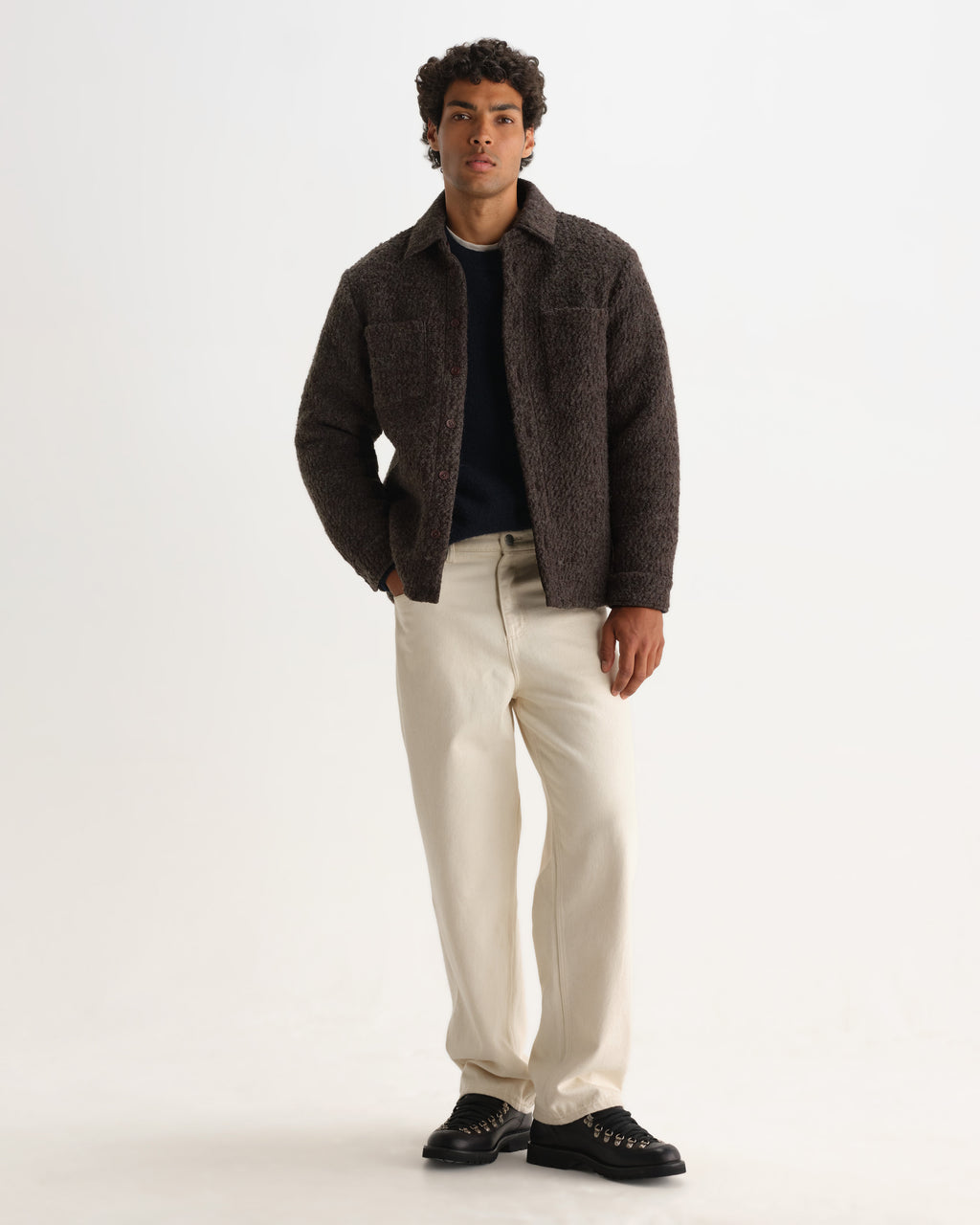 Wax London MOUNT REVERSIBLE OVERSHIRT BOBBLE WOOL - DUSTY BROWN