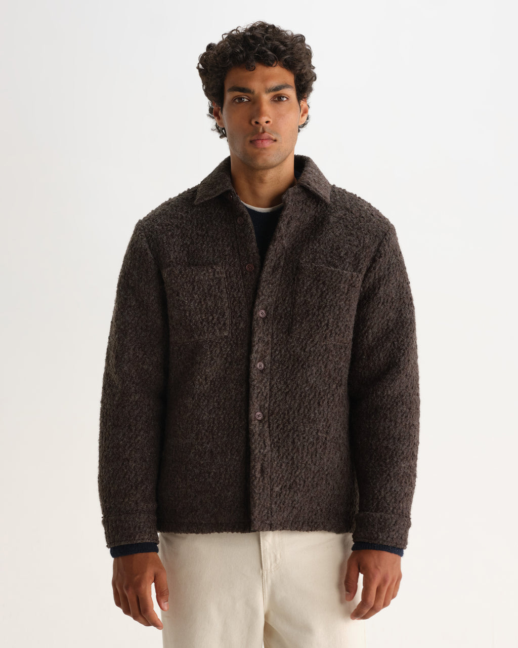 Wax London MOUNT REVERSIBLE OVERSHIRT BOBBLE WOOL - DUSTY BROWN
