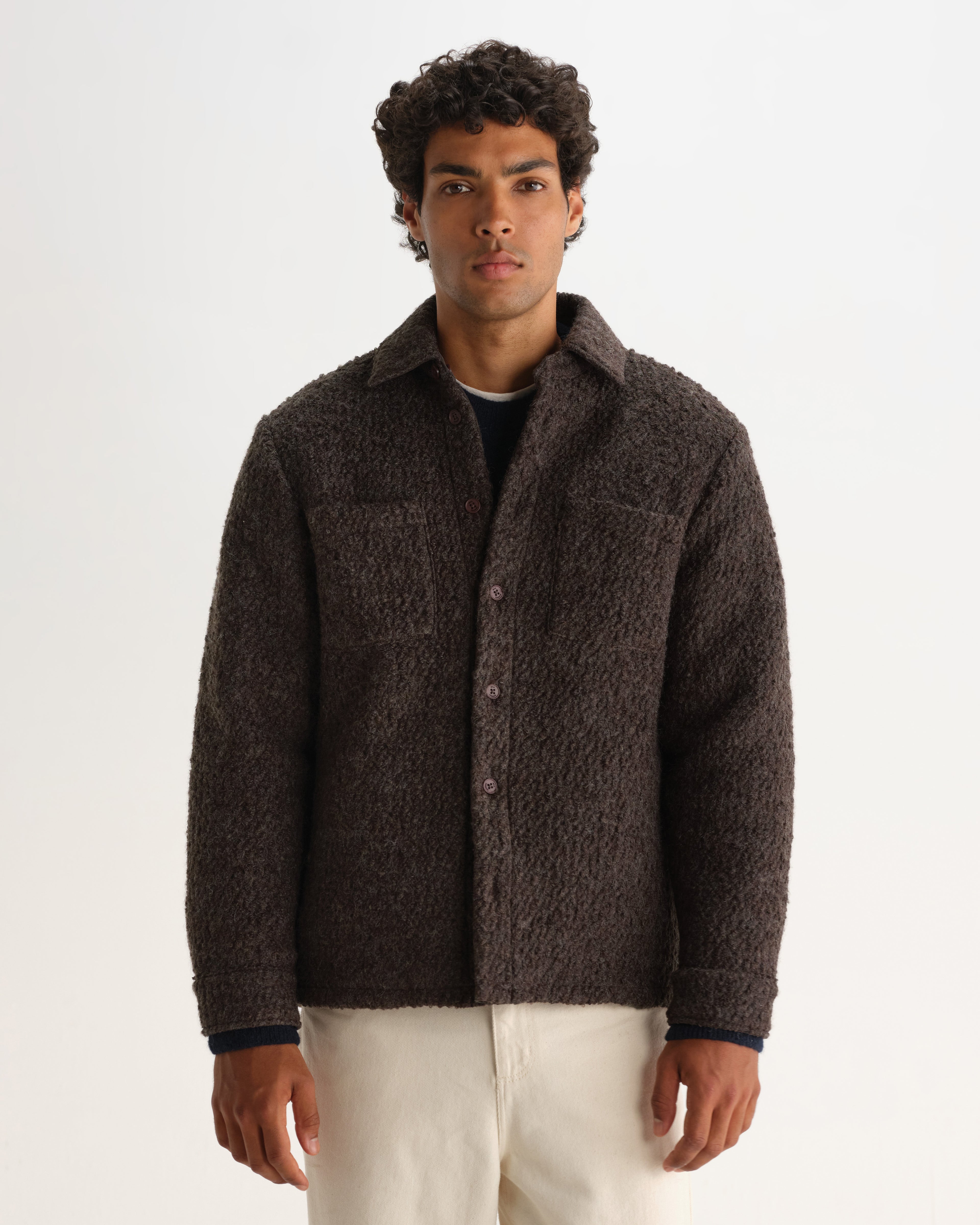 Wax London MOUNT REVERSIBLE OVERSHIRT BOBBLE WOOL - DUSTY BROWN