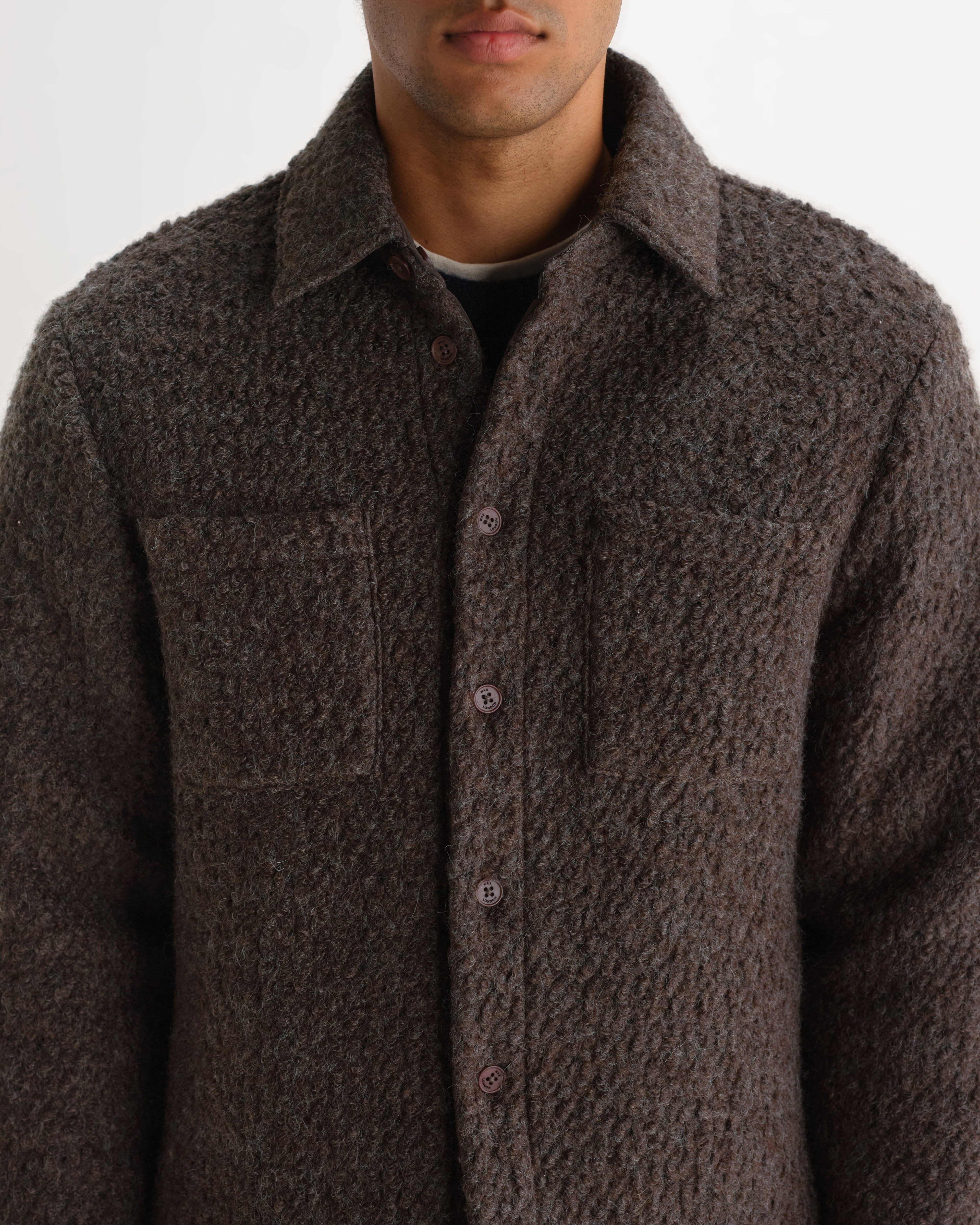 Wax London MOUNT REVERSIBLE OVERSHIRT BOBBLE WOOL - DUSTY BROWN