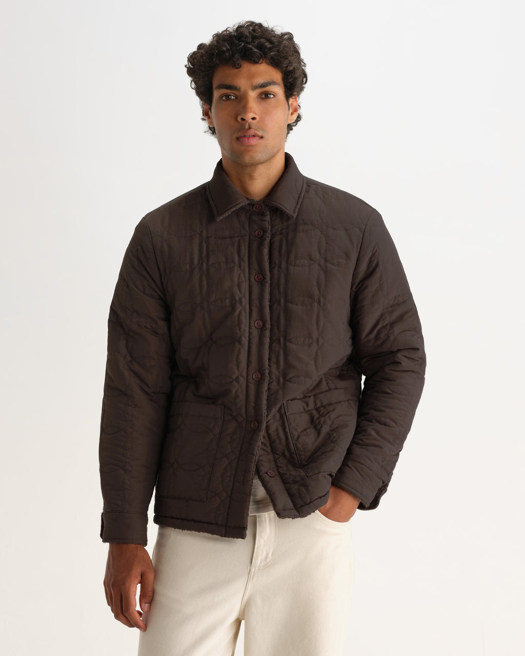 Wax London MOUNT REVERSIBLE OVERSHIRT BOBBLE WOOL - DUSTY BROWN