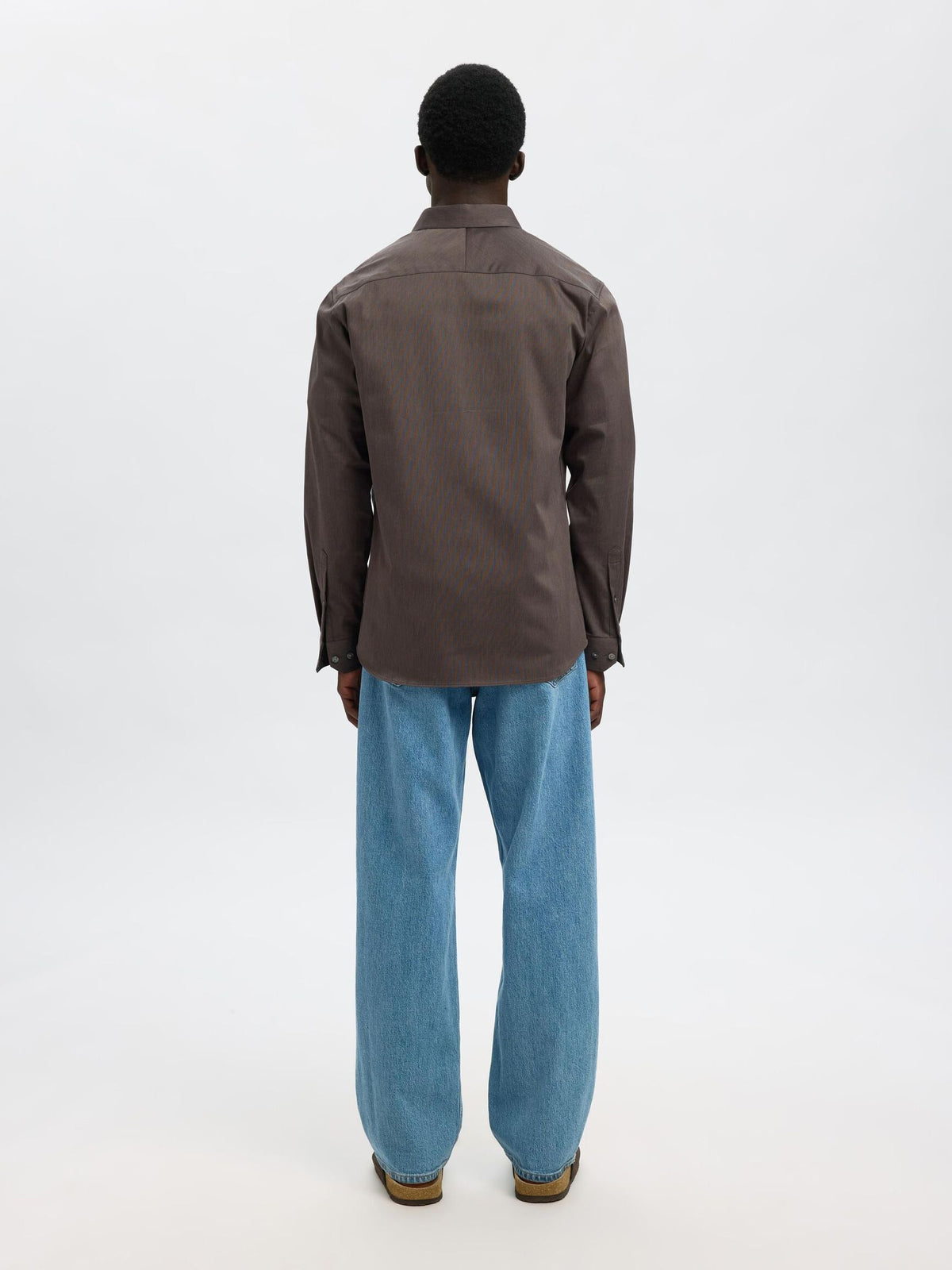 Selected Performance Stretch Slim Fit skjorte i Morel brun melange set bagfra