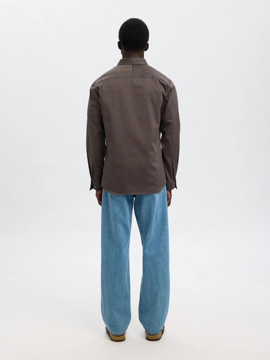 Selected Performance Stretch Slim Fit skjorte i Morel brun melange set bagfra
