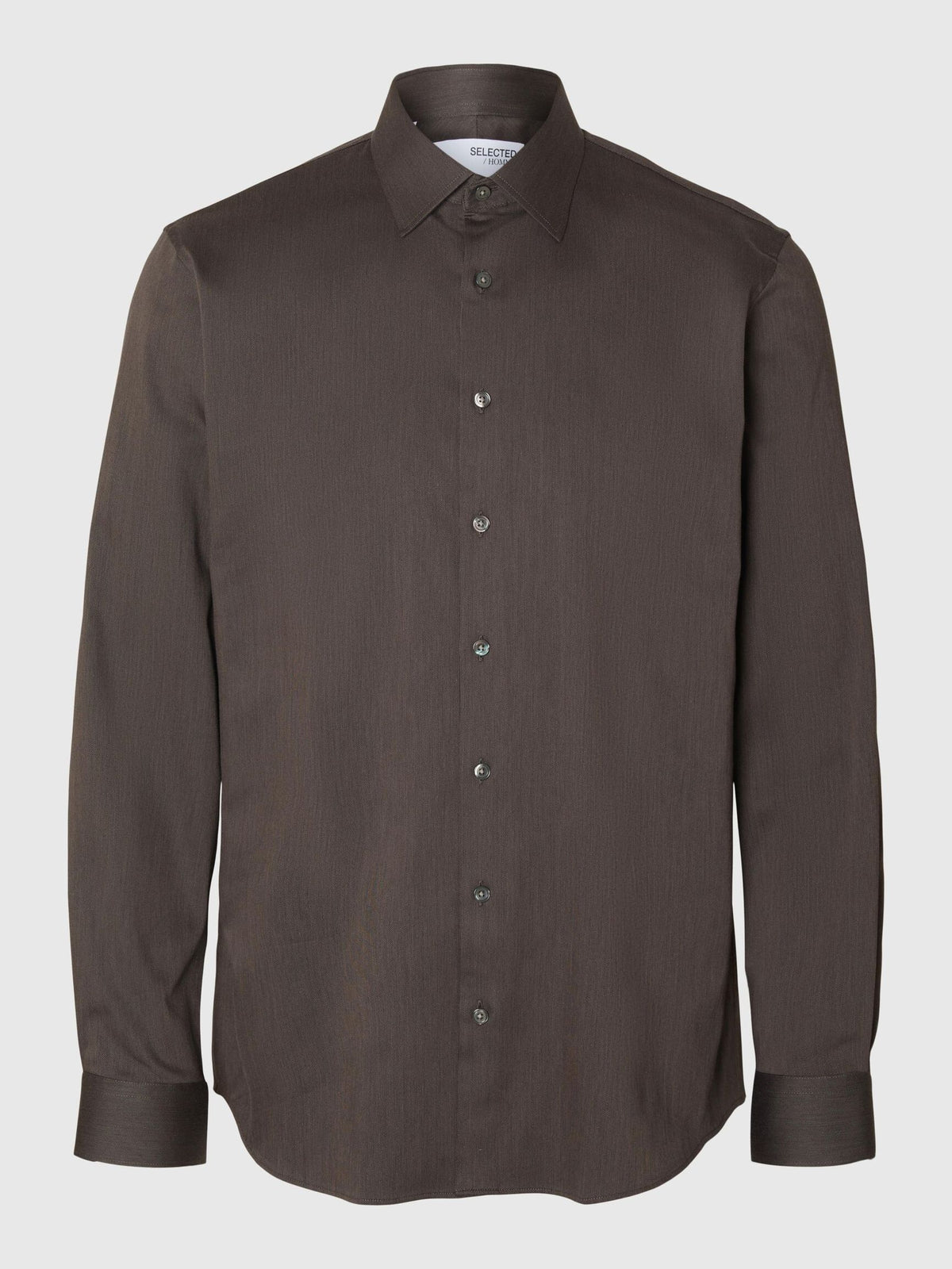 Selected Performance Stretch Slim Fit skjorte i Morel brun melange – produktbillede