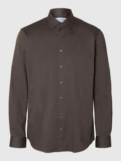Selected Performance Stretch Slim Fit skjorte i Morel brun melange – produktbillede