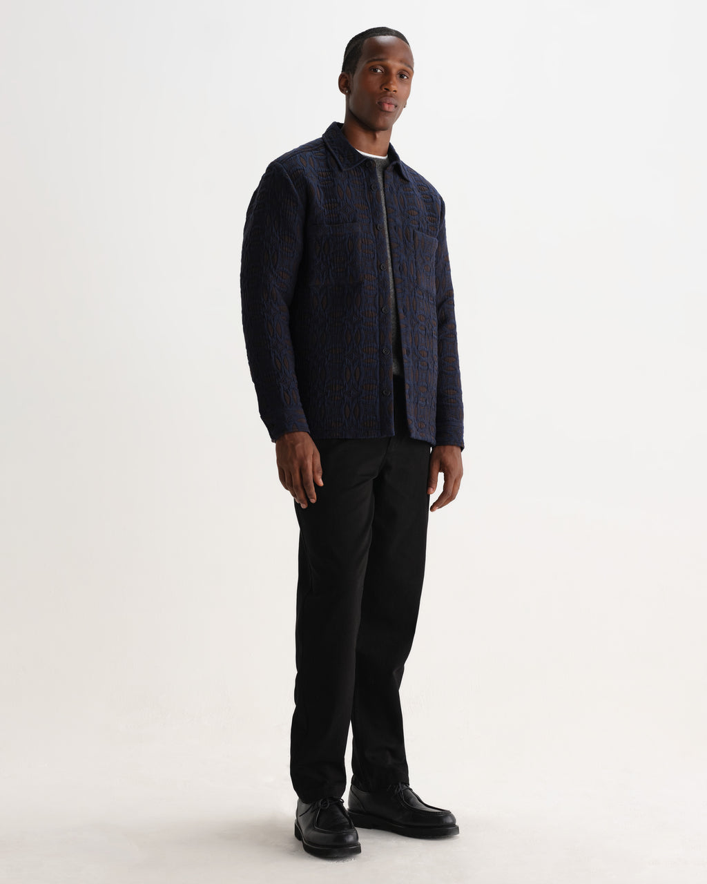 Wax London OTTO OVERSHIRT ORNATE QUILT - NAVY / BROWN