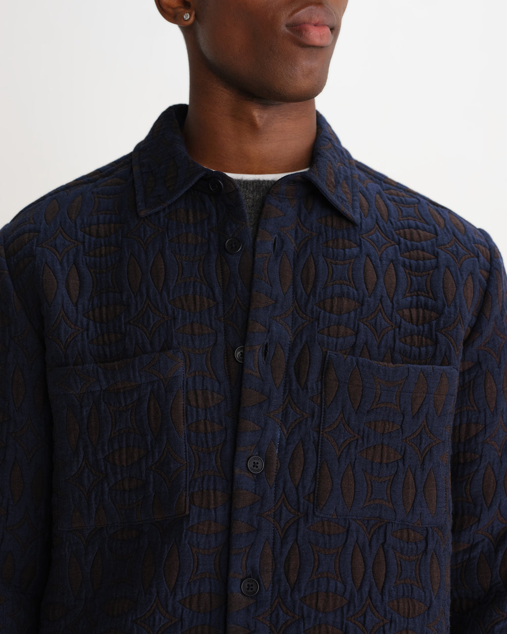 Wax London OTTO OVERSHIRT ORNATE QUILT - NAVY / BROWN