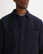 Wax London OTTO OVERSHIRT ORNATE QUILT - NAVY / BROWN