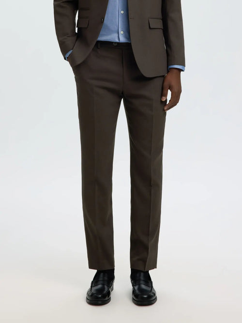 Selected Slim habitbukser i Delicioso brun med matchende blazer – helfigur