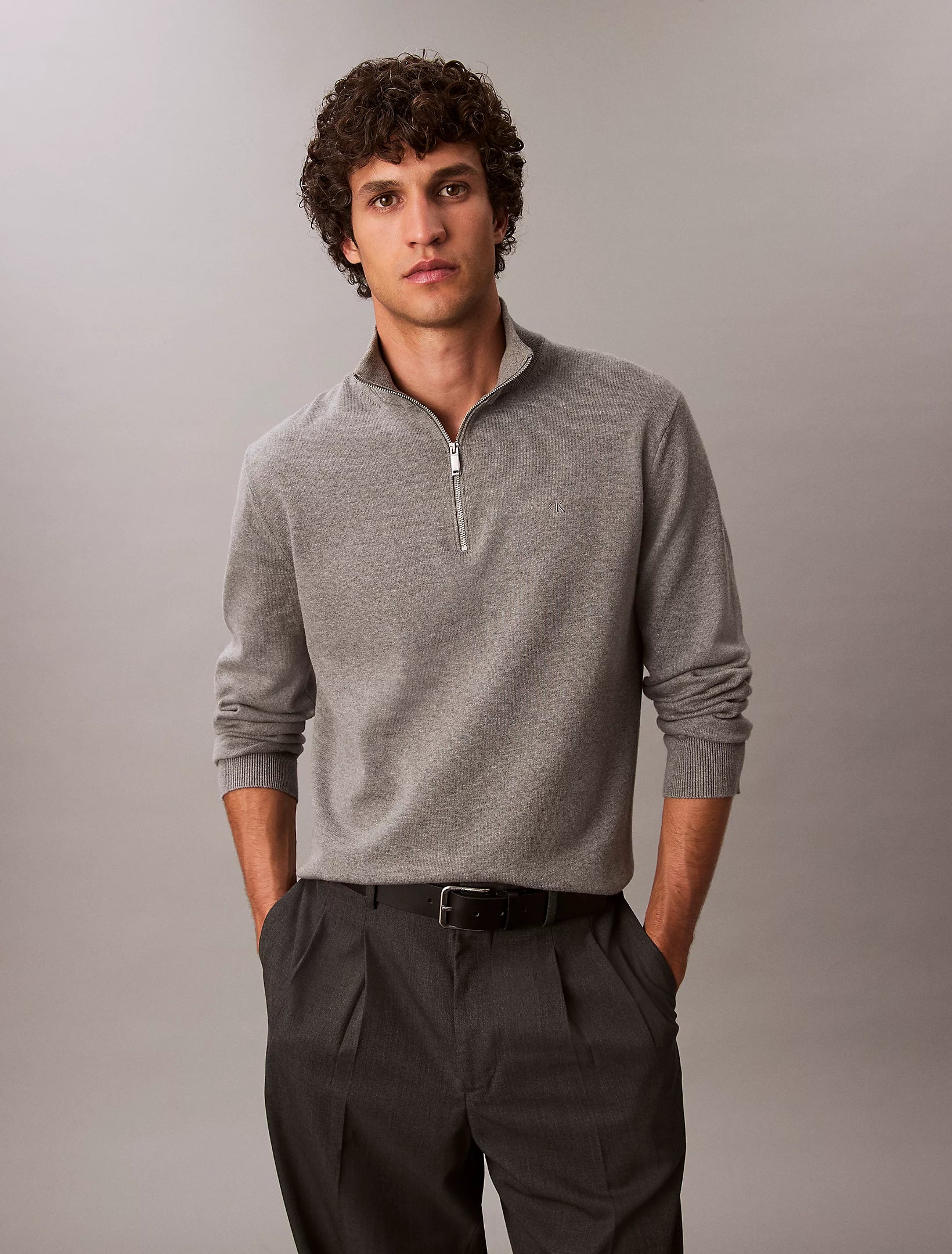 Calvin Klein Quarter Zip Jumper - Medium Grey