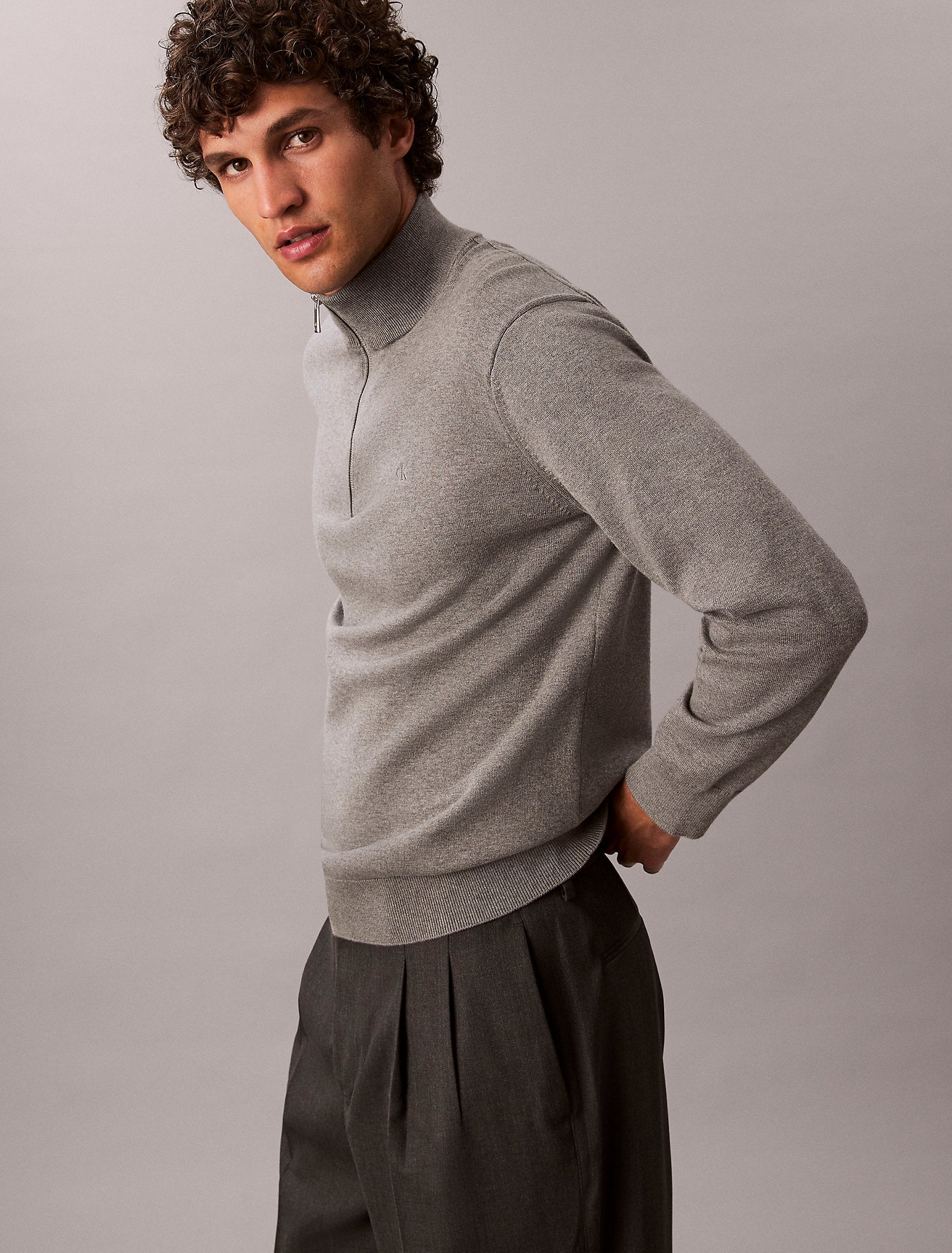Calvin Klein Quarter Zip Jumper - Medium Grey