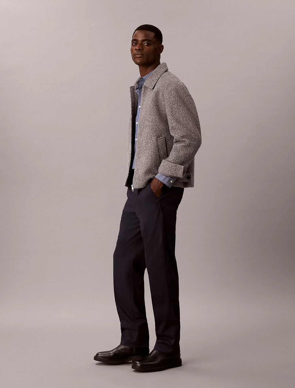 Calvin Klein Straight Pleated Satin Trousers -  Dark Sapphire