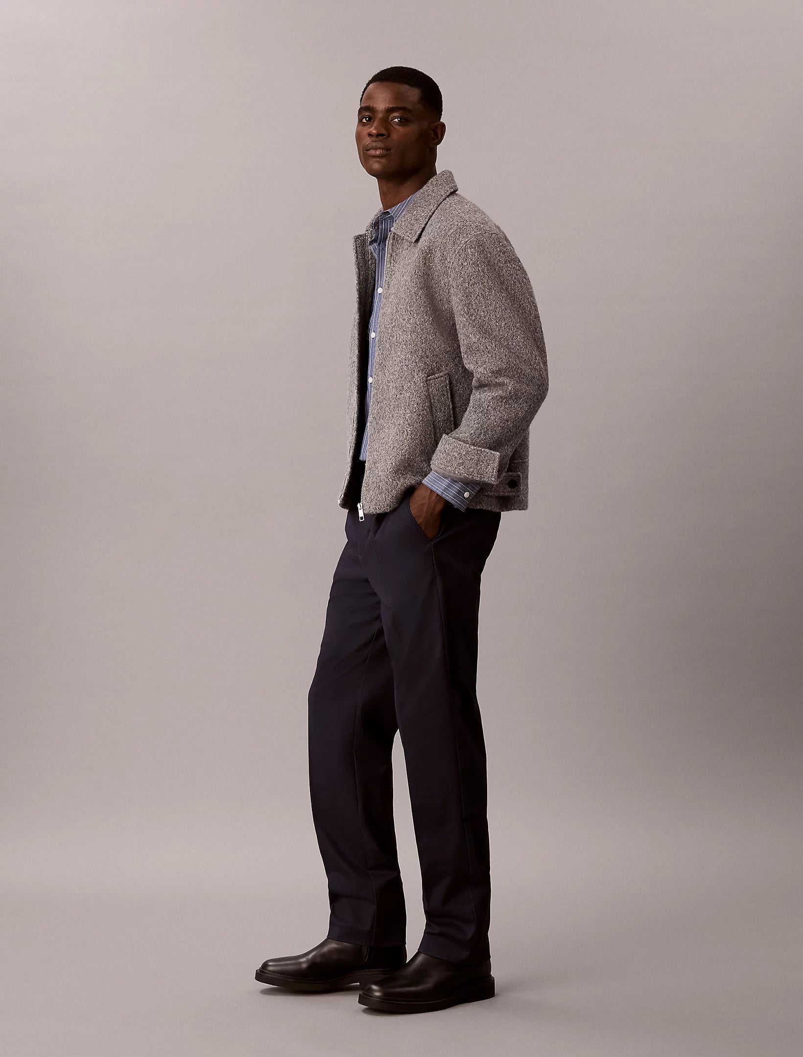 Calvin Klein Straight Pleated Satin Trousers -  Dark Sapphire