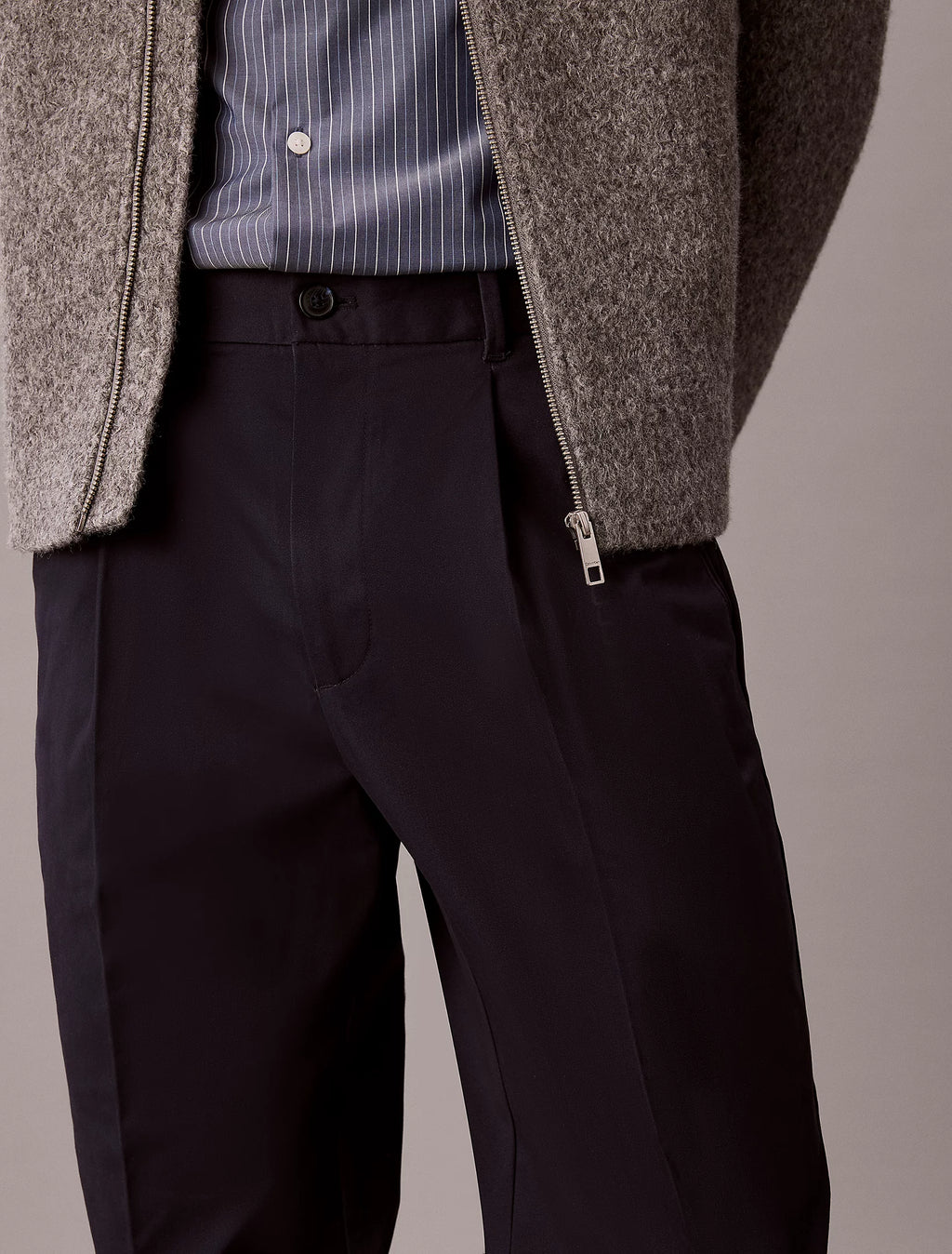 Calvin Klein Straight Pleated Satin Trousers -  Dark Sapphire