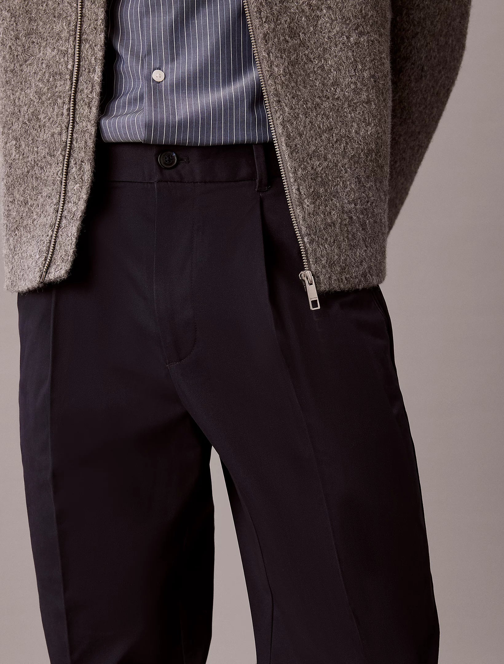 Calvin Klein Straight Pleated Satin Trousers -  Dark Sapphire