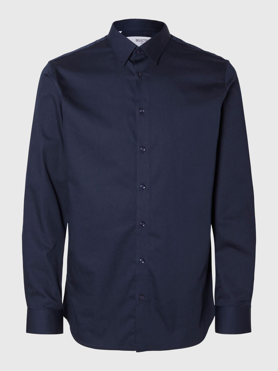 Selected Performance Stretch Slim Fit skjorte i Sky Captain navy – produktbillede
