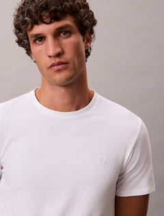 Nærbillede af Calvin Klein Stretch Slim Fit T-shirt i Bright White hvid – rund hals