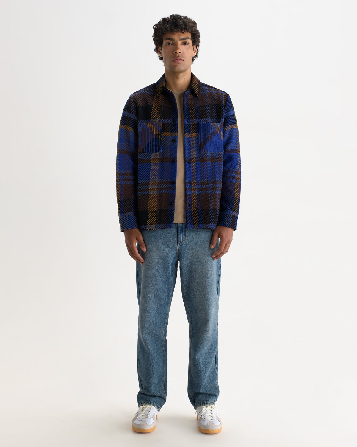 Wax London WHITING OVERSHIRT BOLD CHECK - BLUE / BROWN