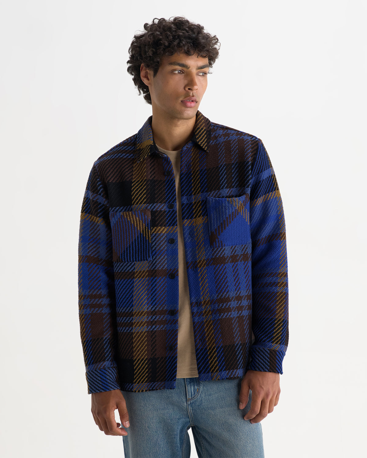 Wax London WHITING OVERSHIRT BOLD CHECK - BLUE / BROWN