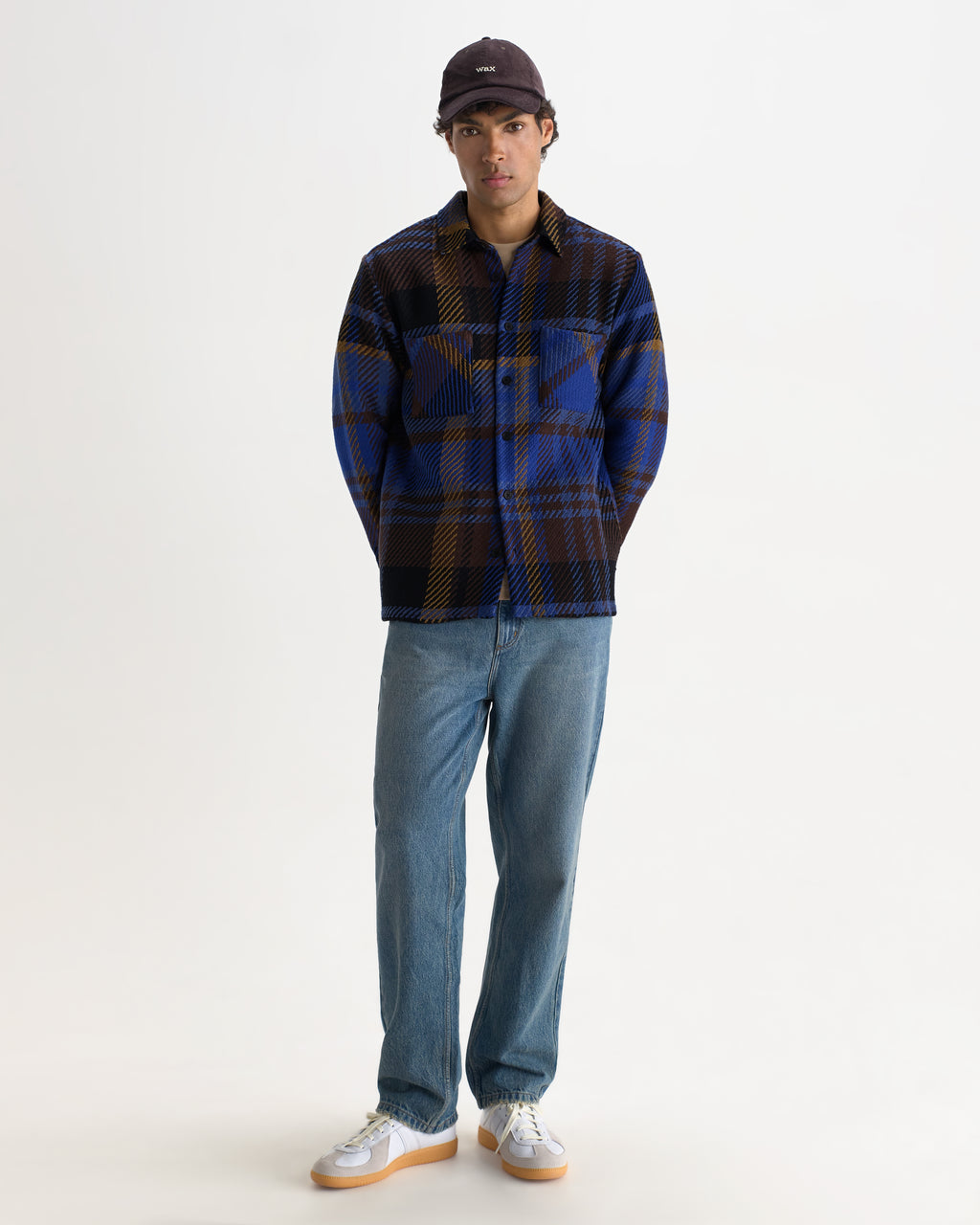 Wax London WHITING OVERSHIRT BOLD CHECK - BLUE / BROWN