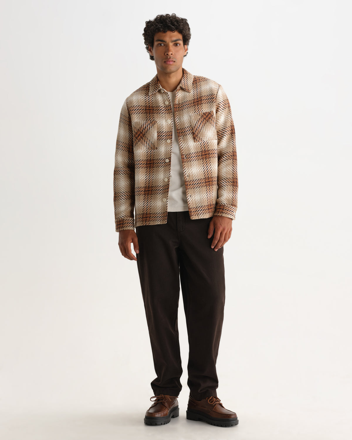 Wax London WHITING OVERSHIRT OVERLAP CHECK - NATURAL / ECRU