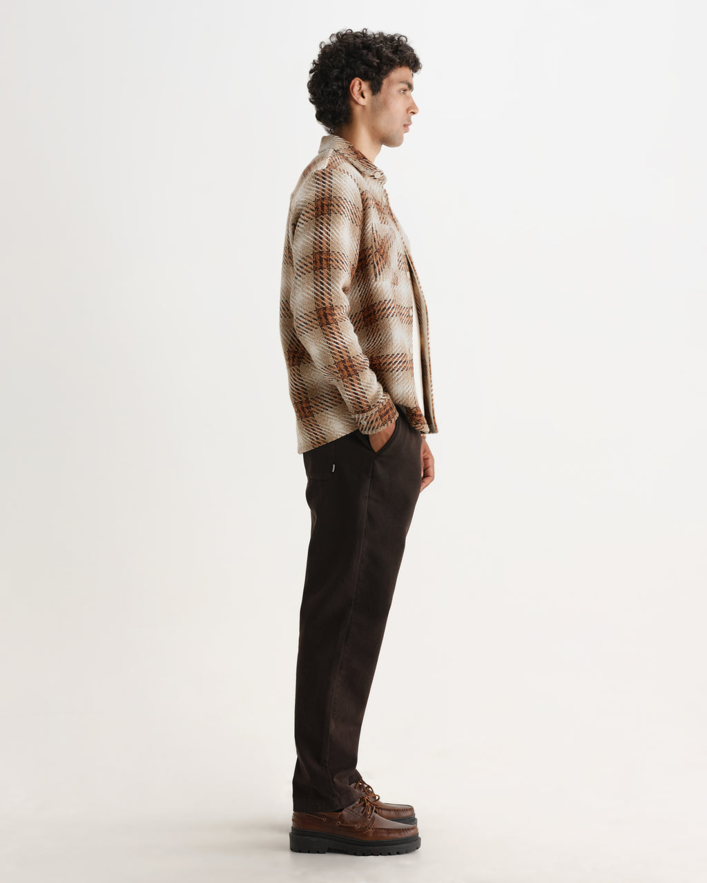 Wax London WHITING OVERSHIRT OVERLAP CHECK - NATURAL / ECRU