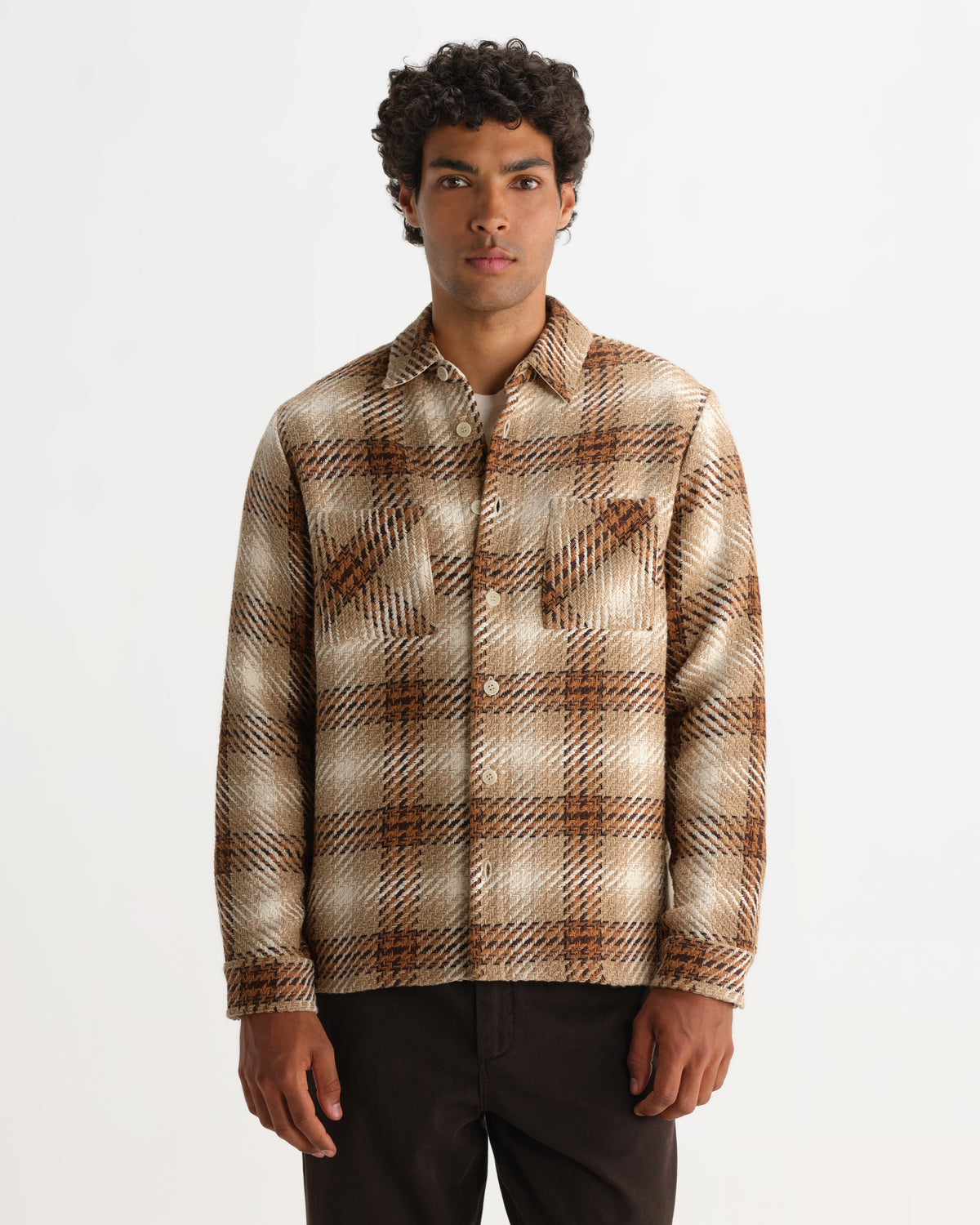 Wax London WHITING OVERSHIRT OVERLAP CHECK - NATURAL / ECRU