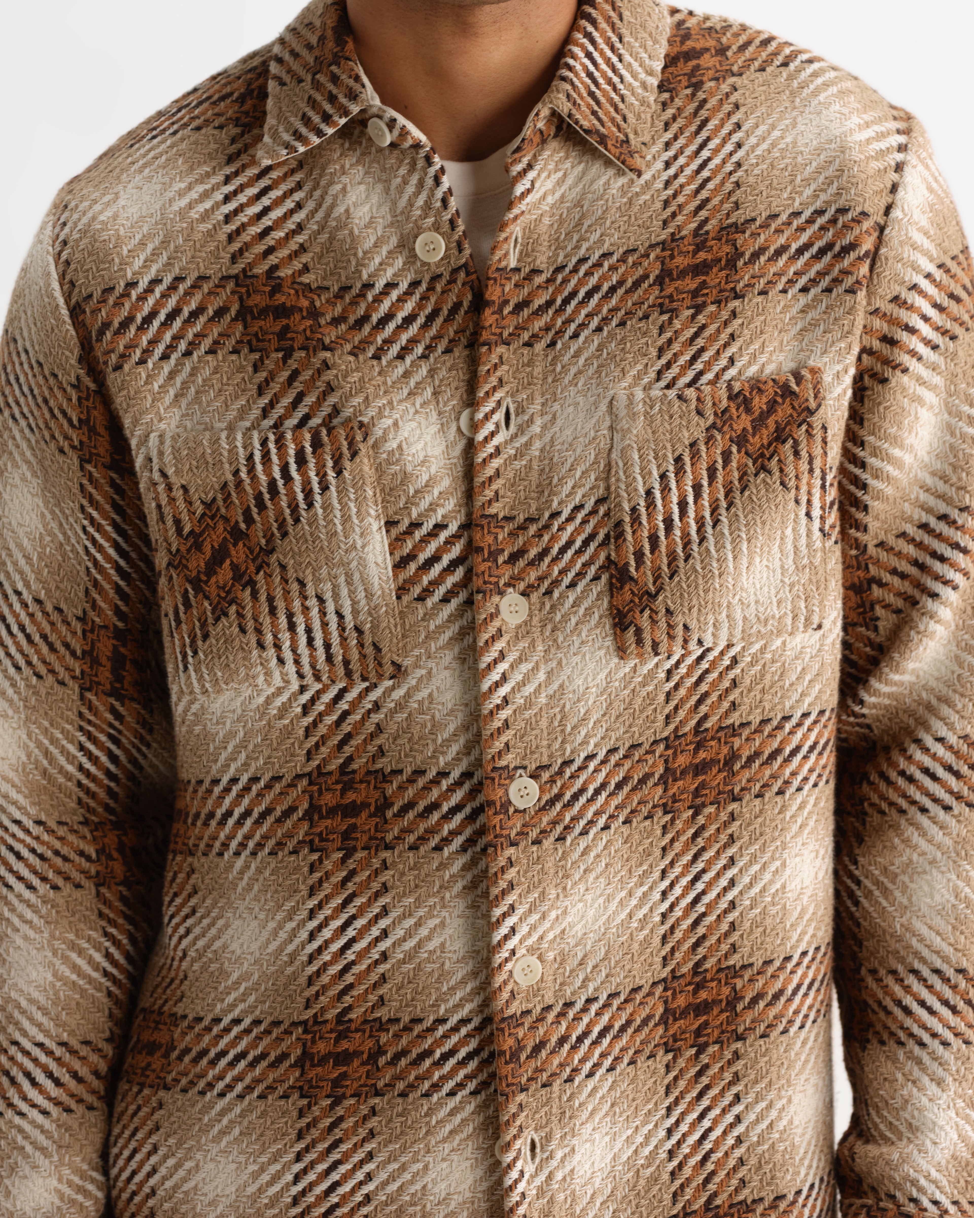 Wax London WHITING OVERSHIRT OVERLAP CHECK - NATURAL / ECRU