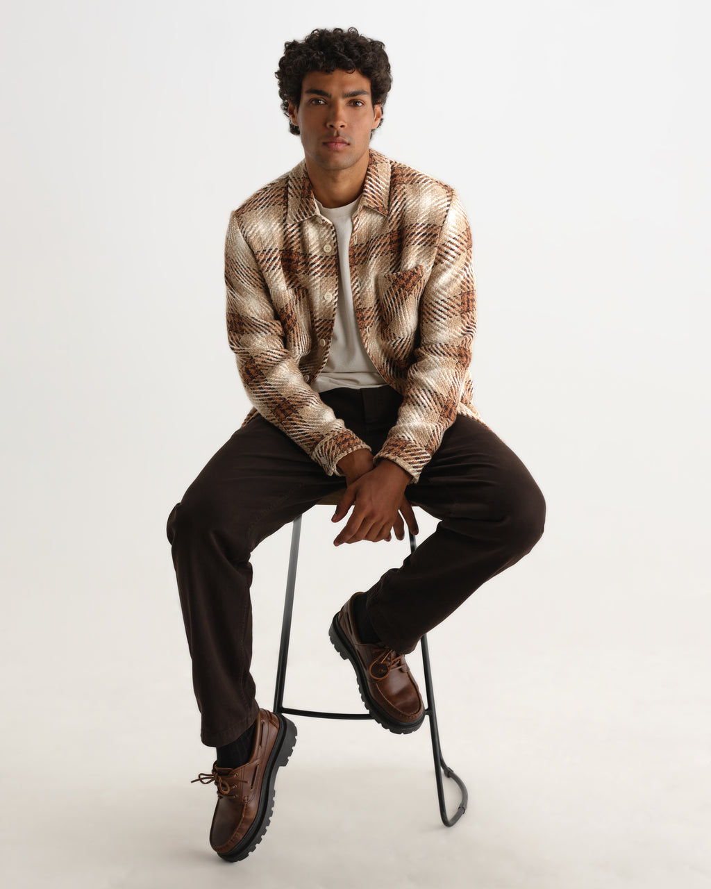 Wax London WHITING OVERSHIRT OVERLAP CHECK - NATURAL / ECRU