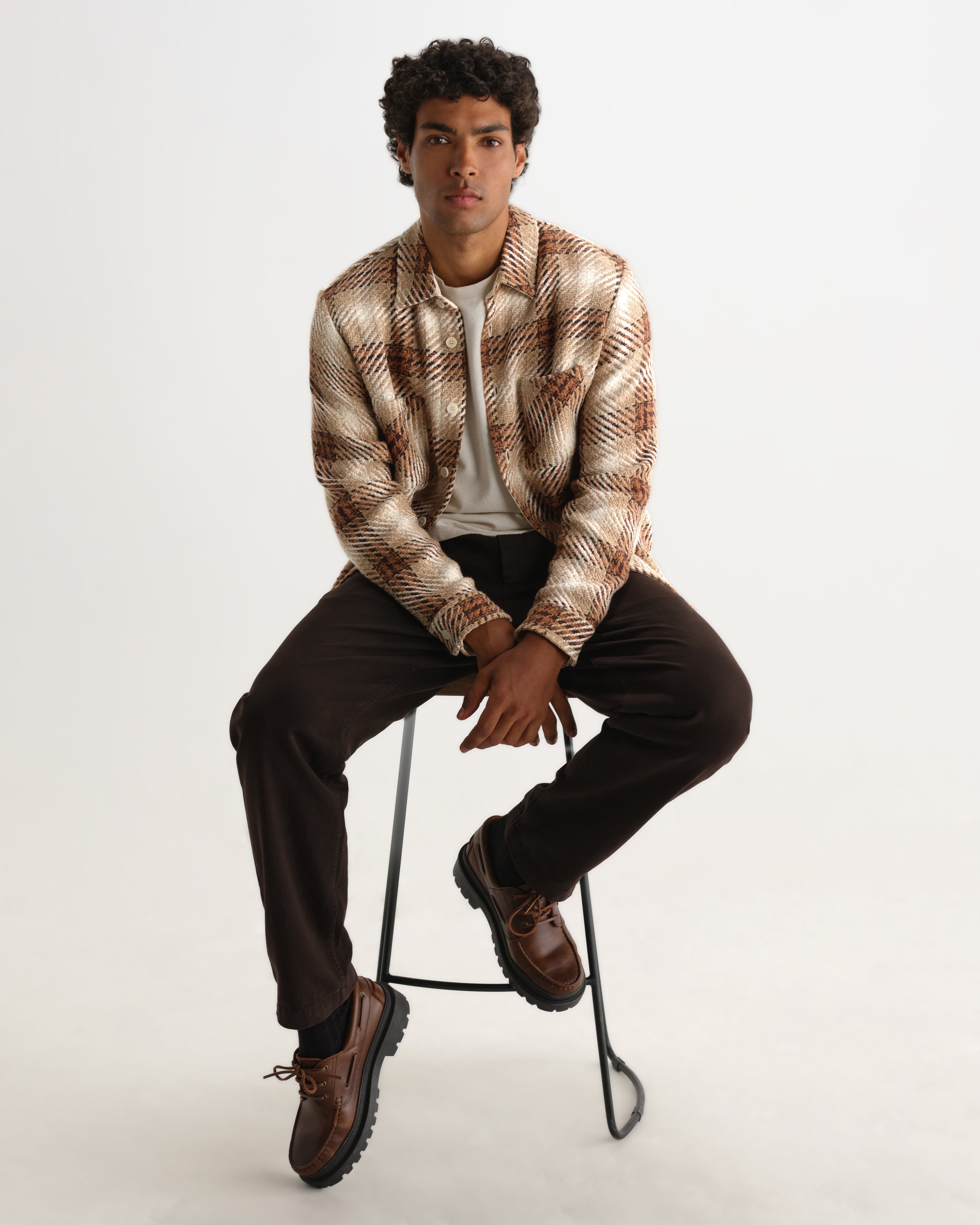 Wax London WHITING OVERSHIRT OVERLAP CHECK - NATURAL / ECRU