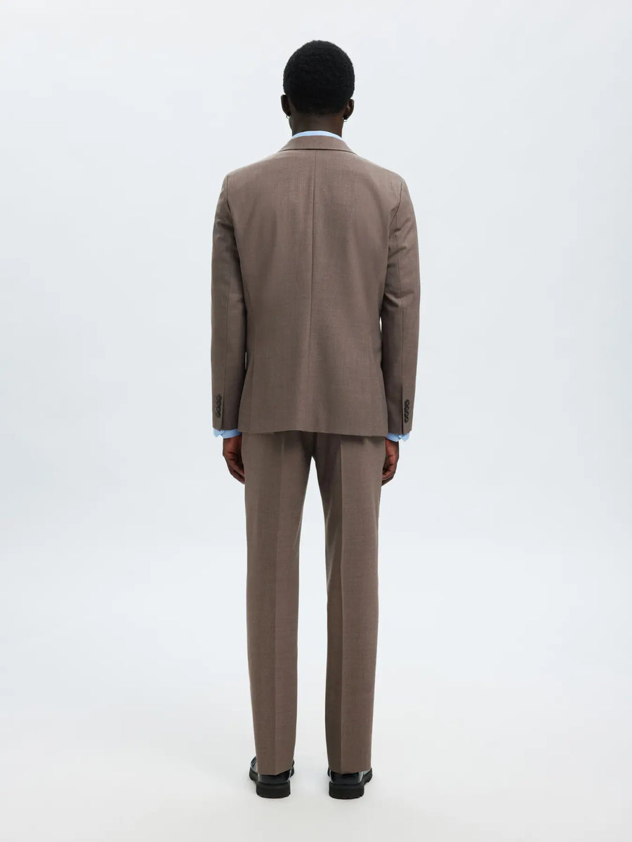 Selected Slim blazer i uldblanding Flex i Morel gråbrun set bagfra