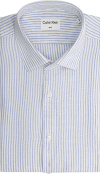Calvin Klein LINEN STRIPE SLIM SHIRT Blue - Supermen.dk