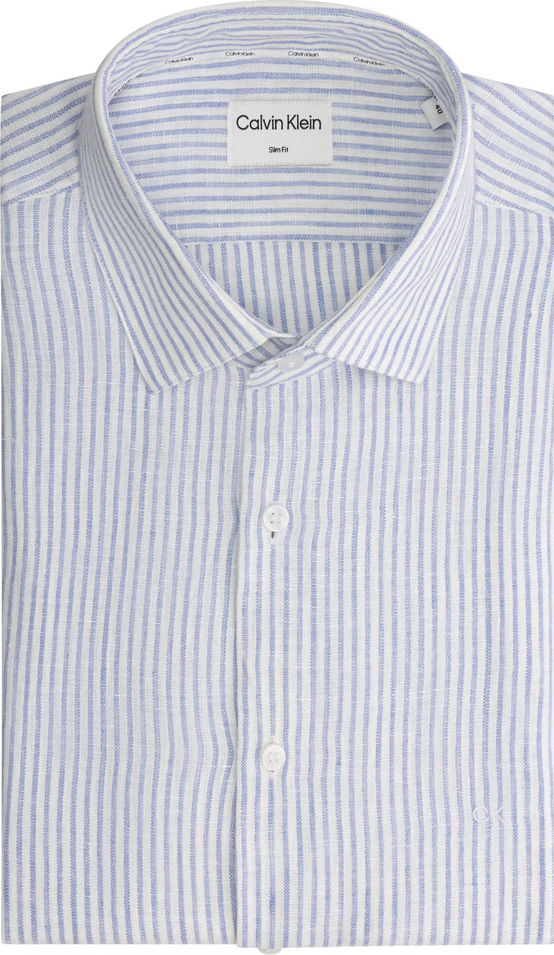 Calvin Klein LINEN STRIPE SLIM SHIRT Blue - Supermen.dk