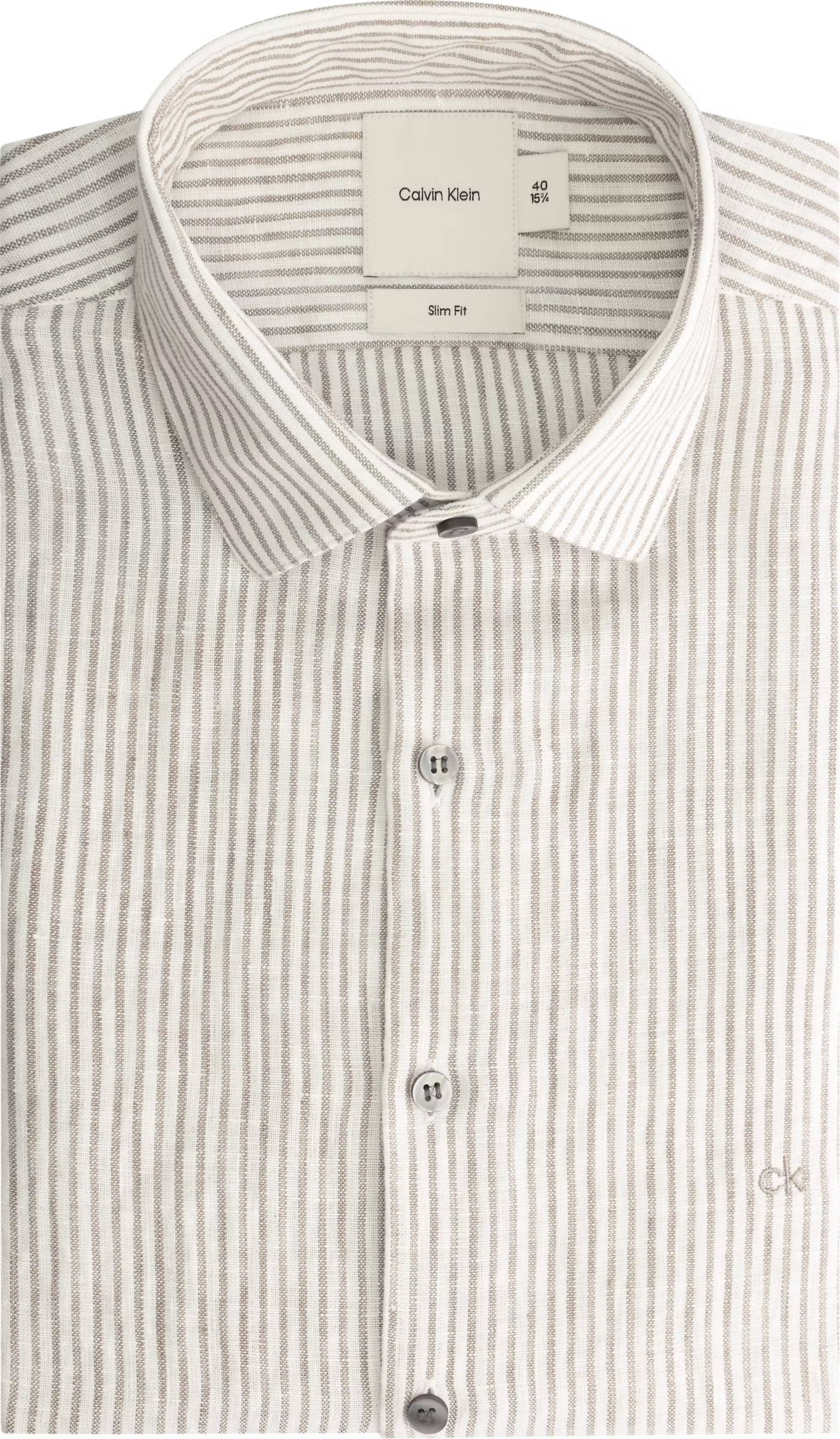 Calvin Klein LINEN STRIPE SLIM SHIRT Delta green - mss - Supermen.dk